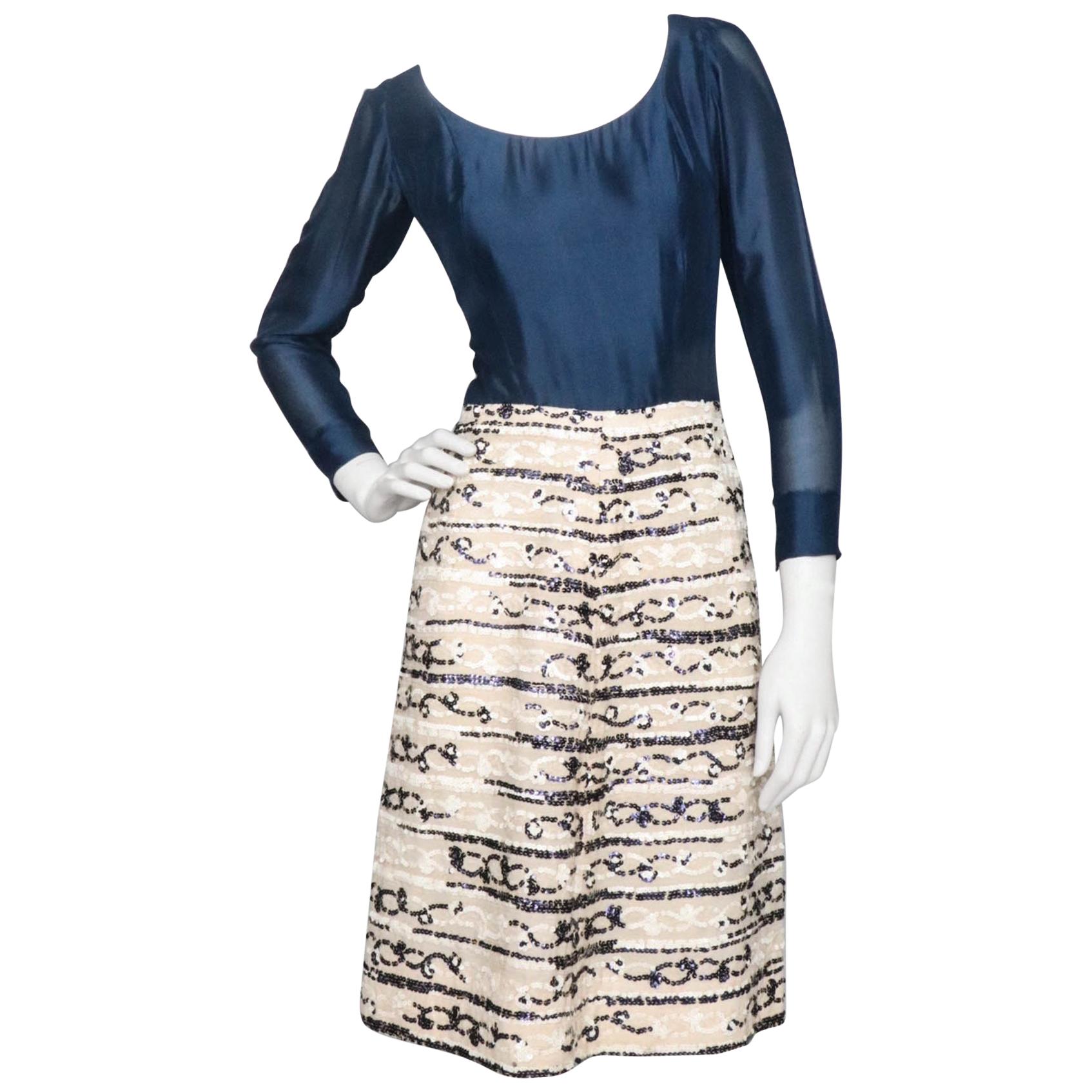 A 60s vintage Chanel Haute Couture Embellished Silk Dress For Sale