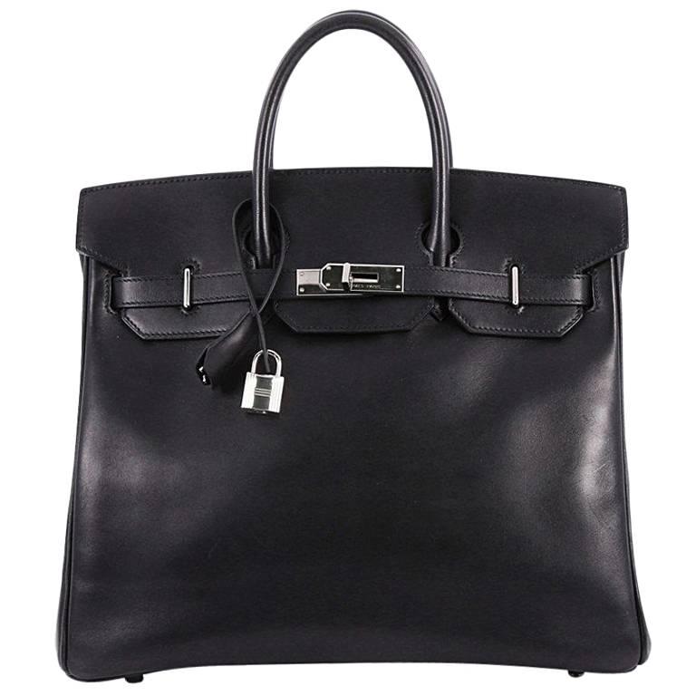 Hermes Birkin HAC Handbag Black Box Calf with Palladium Hardware