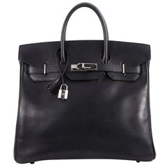 Hermes Birkin HAC Handbag Black Box Calf with Palladium Hardware 32