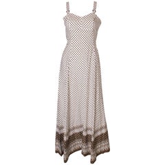 A Vintage 1970s printed long summer dress in Brown and White by Horrockses