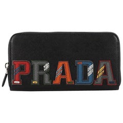 Prada Patches Zip Wallet Saffiano Leather