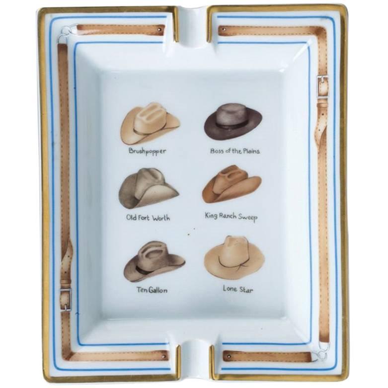 Hermes Printed Porcelain Cigar Ashtray Change Tray Cowboy Hat Rodeo Texas 