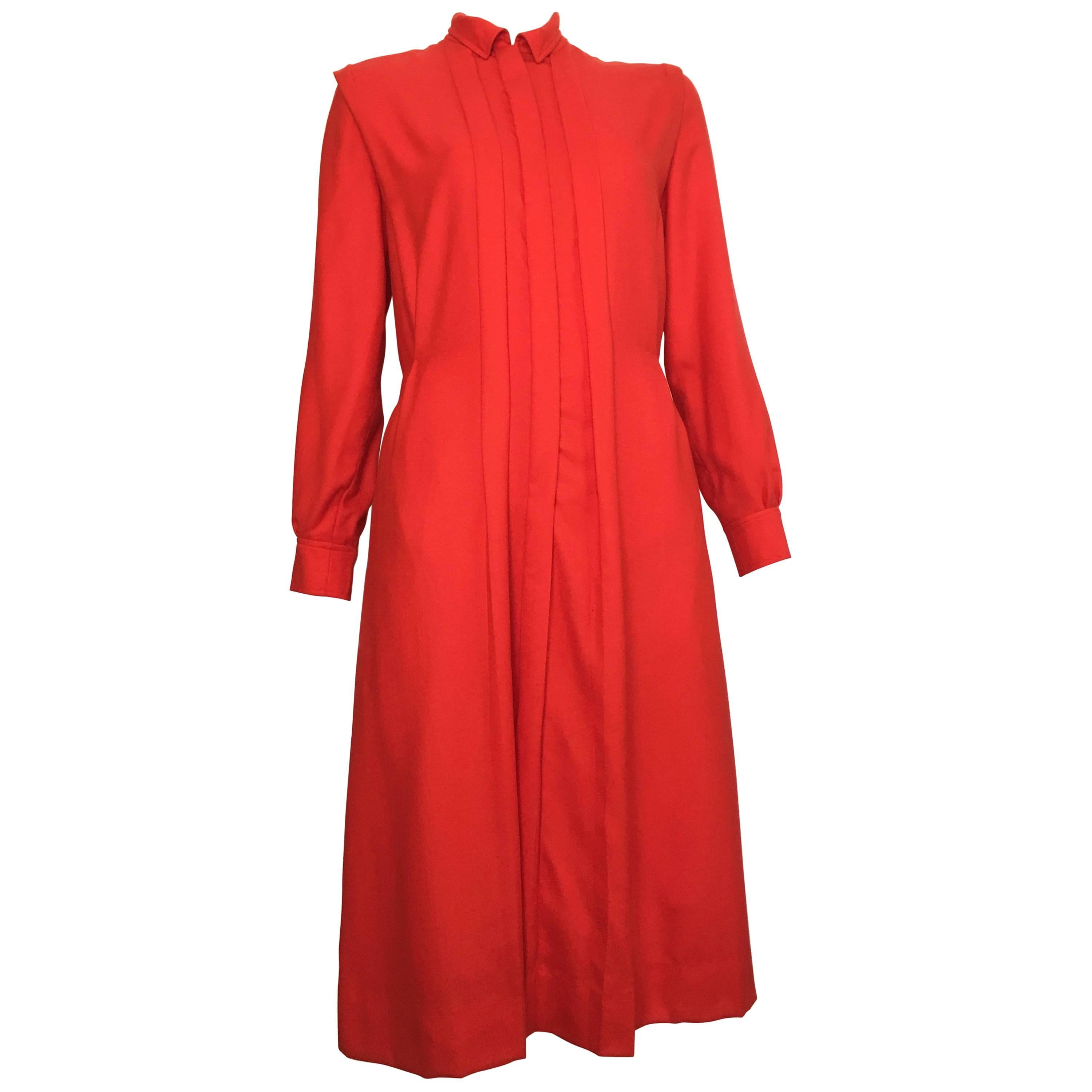 Courreges Red Wool Long Sleeve Dress with Pockets, 1980s  For Sale