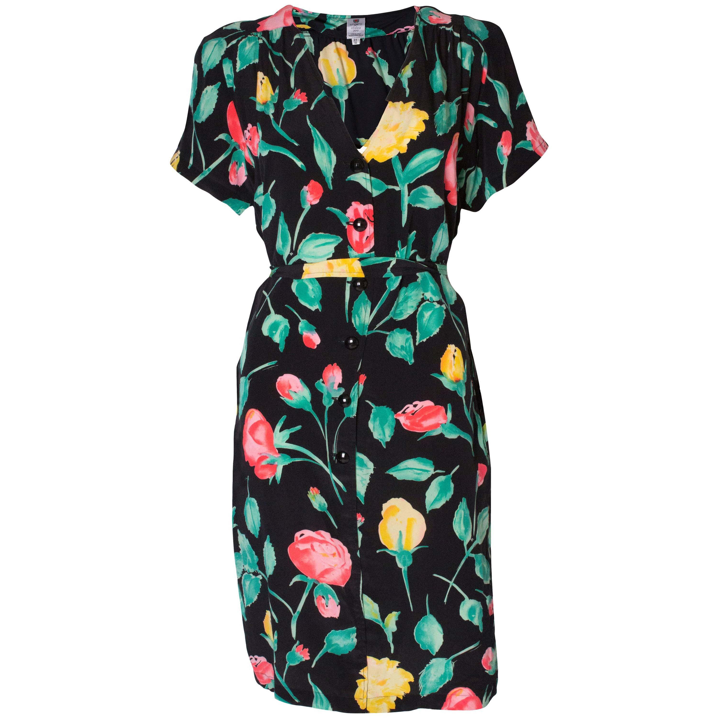 A 1990s Vintage floral printed Silk day Dress by Ungaro