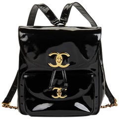 1995 Chanel Black Patent Leather Vintage Classic Timeless Backpack