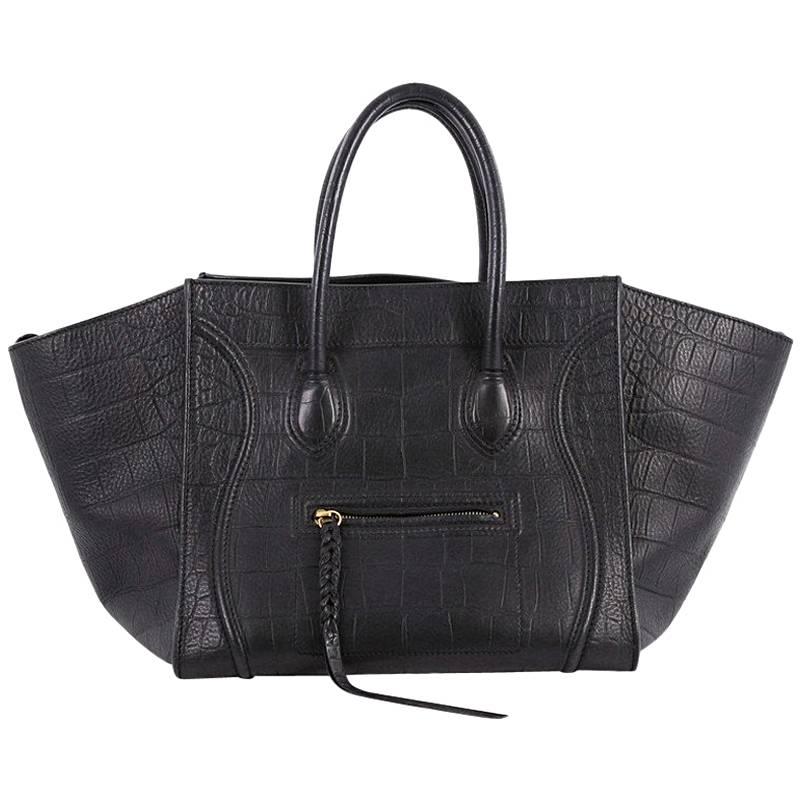 Celine Phantom Handbag Crocodile Embossed Leather Medium