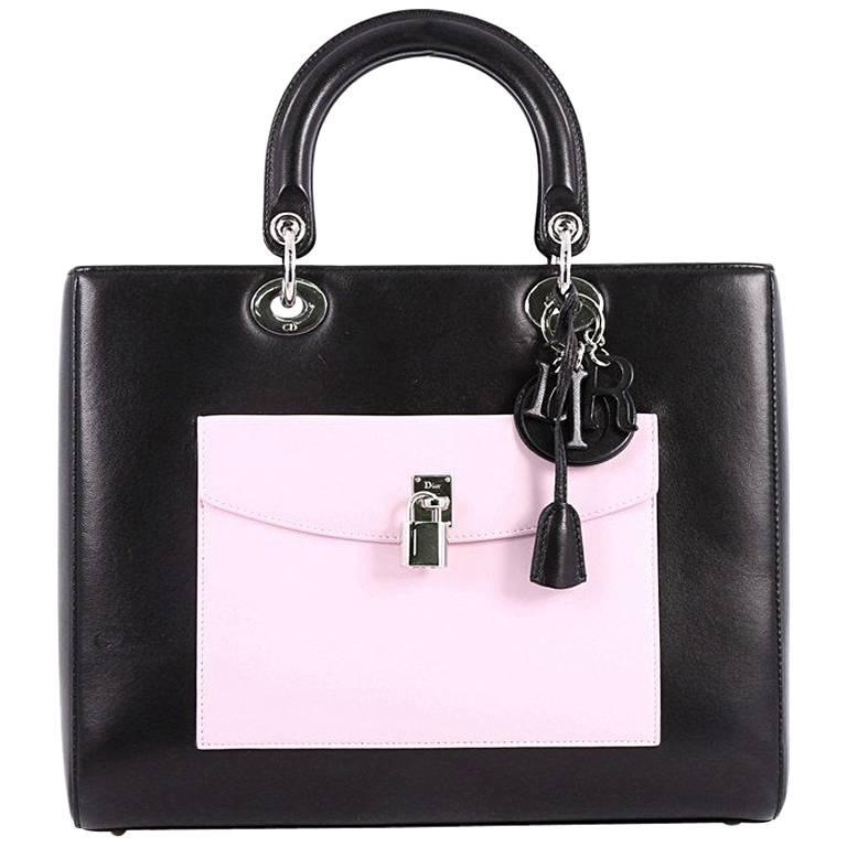 Christian Dior Lady Dior Front Pocket Handbag Leather Large