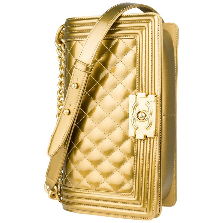 Soldout Chanel Gold Metallic Old Medium Boy Bag Limited Edition For Sale at  1stDibs