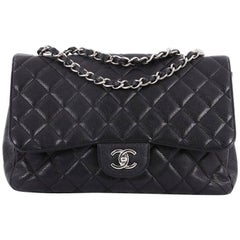 Used Chanel Classic Single Flap Bag Quilted Caviar Jumbo