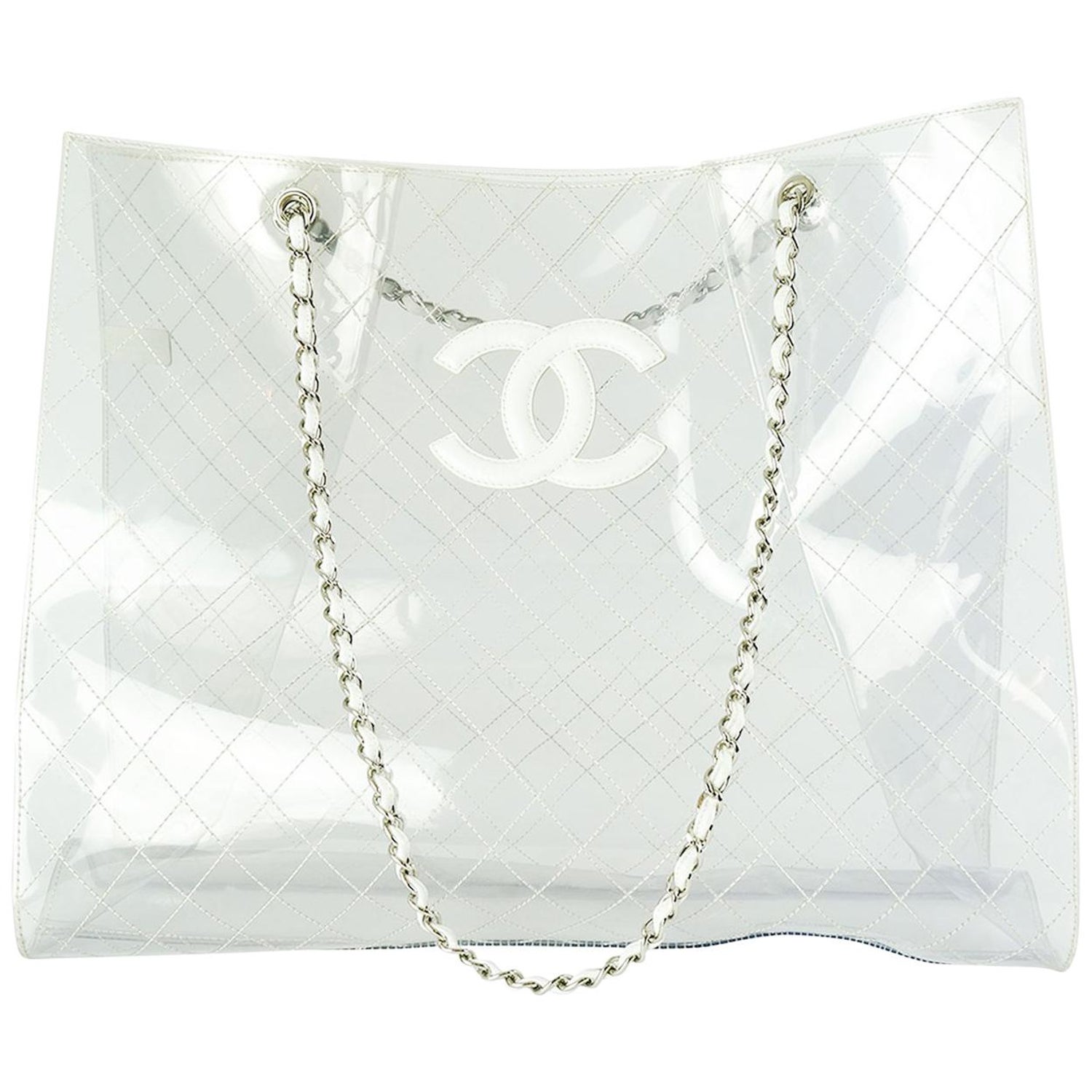 Chanel Limited Edition Vintage Duffel Tote White and Black Leather