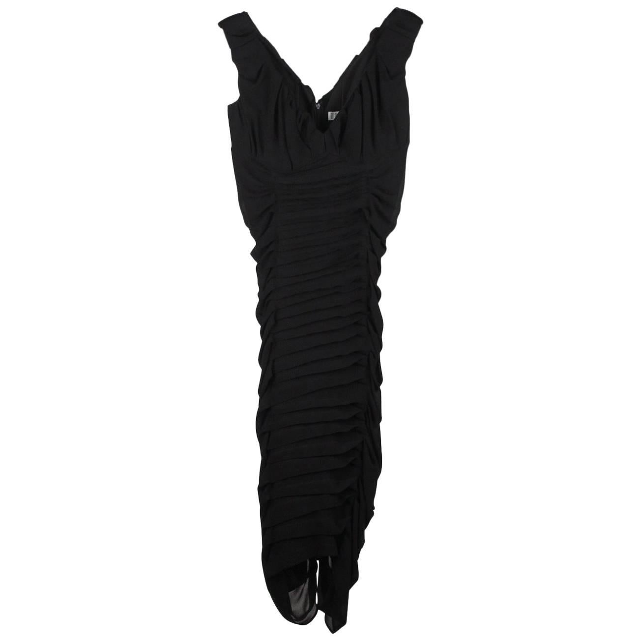 Yves Saint Laurent Rive Gauche Silk Ruched Little Black Dress Size 40