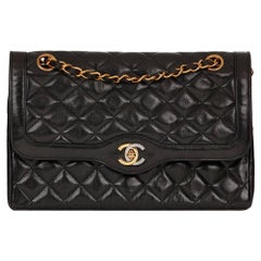 1995 Chanel Black Quilted Lambskin Vintage Medium Paris Limited Double Flap Bag