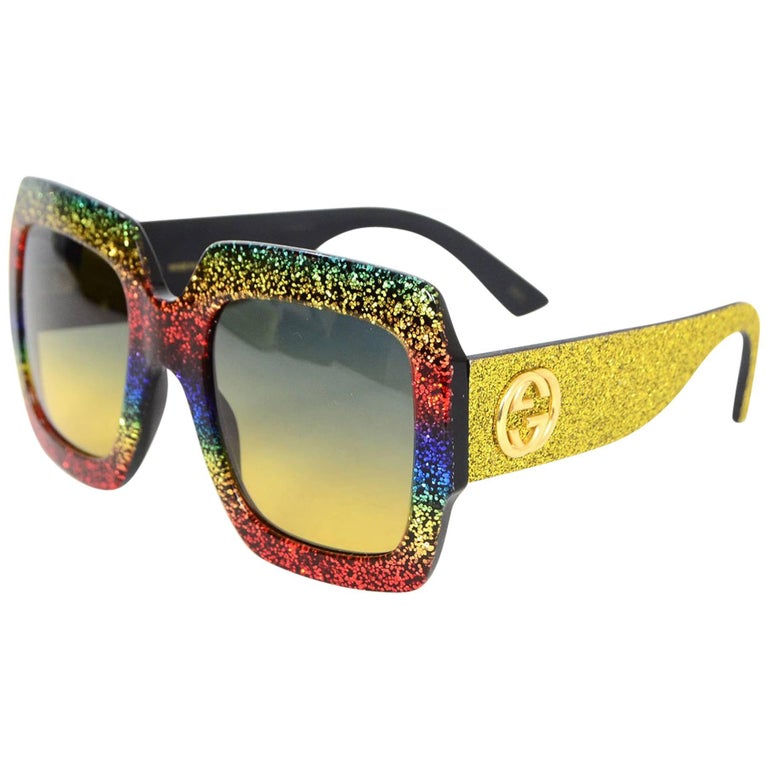 Gucci '18 Rainbow Glitter Square Frame Sunglasses with Case For Sale at  1stDibs | gucci rainbow glitter sunglasses, gucci rainbow sunglasses, rainbow  gucci sunglasses