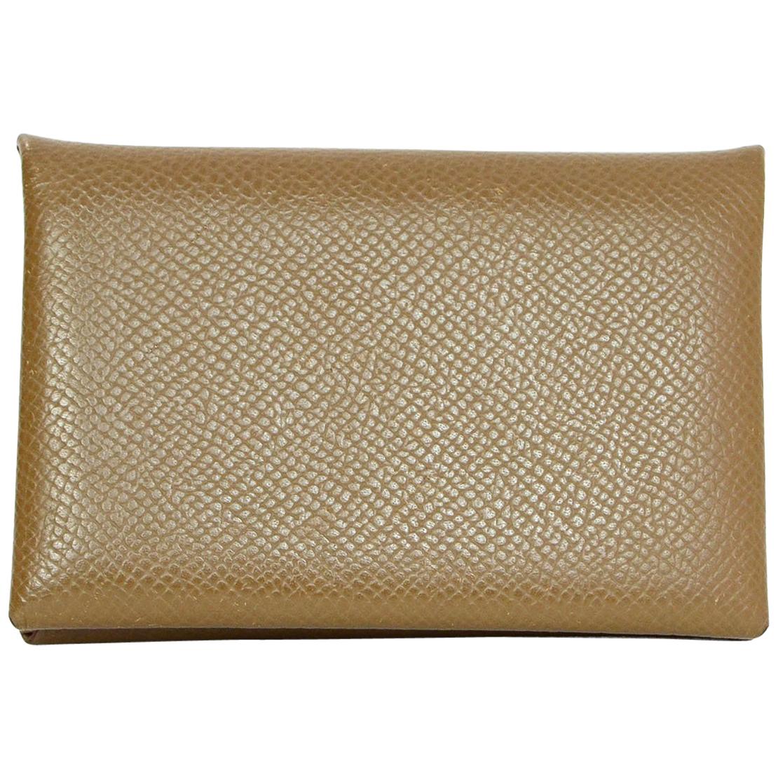 Hermes Taupe Epsom Leather Calfskin Calvi Card Holder