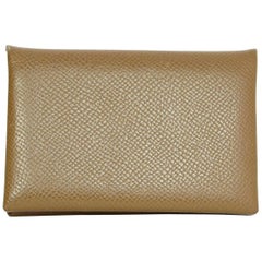 Hermes Taupe Epsom Leather Calfskin Calvi Card Holder