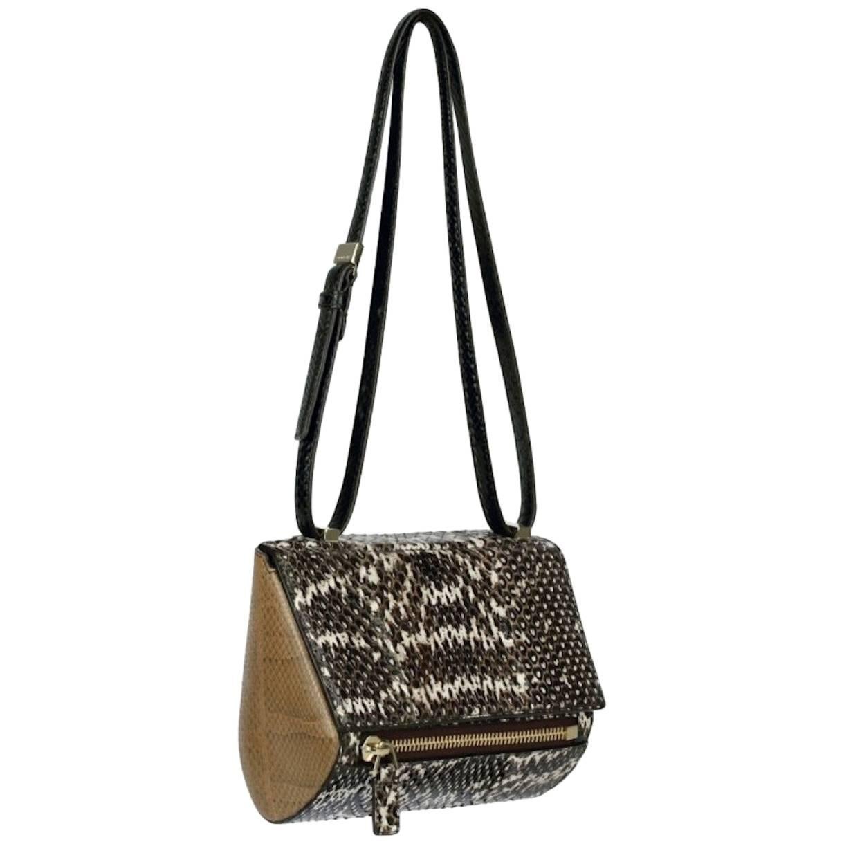 Givenchy Pandora Snakeskin Box Crossbody Carryall Flap Shoulder Bag