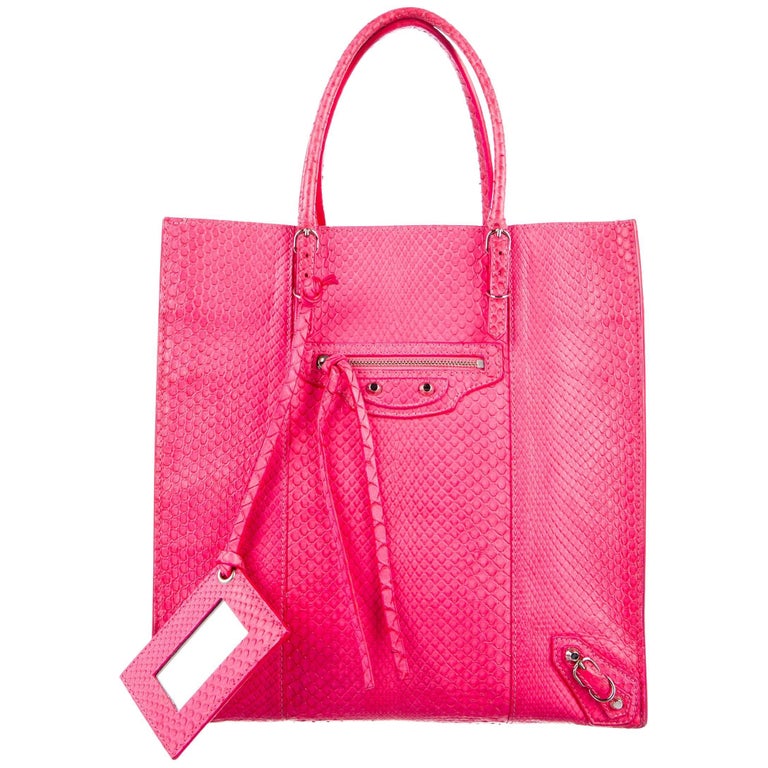 Balenciaga Electric Pink Snakeskin Carryall Travel Top Handle Tote Bag