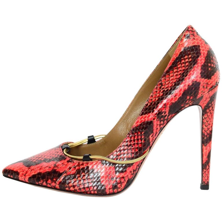 Aquazzura Red Snakeskin Amelic 105 Pumps Sz 37 NEW For Sale at 1stDibs