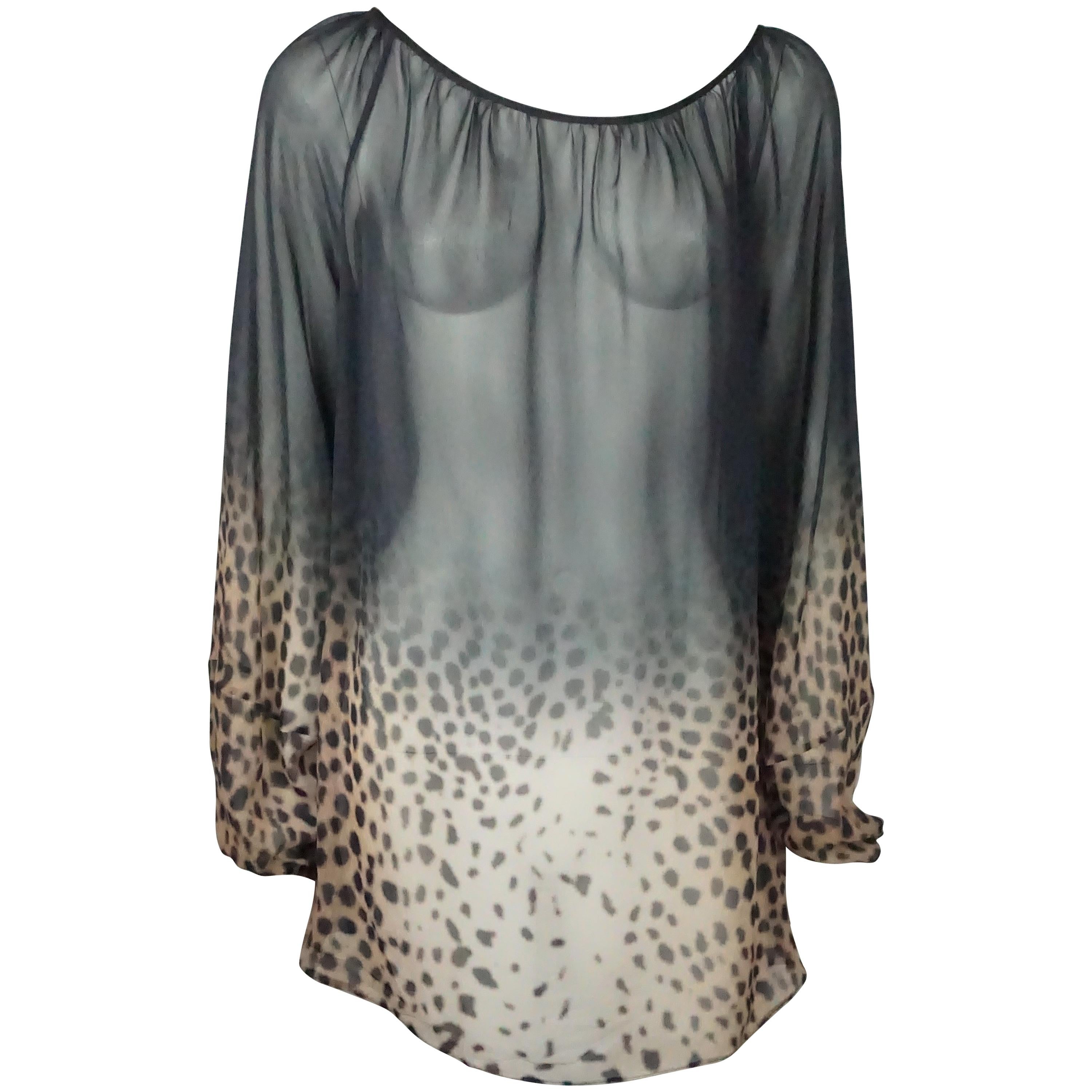 Givenchy Sheer Animal Print Silk Chiffon Peasant Style Top - 44 For Sale