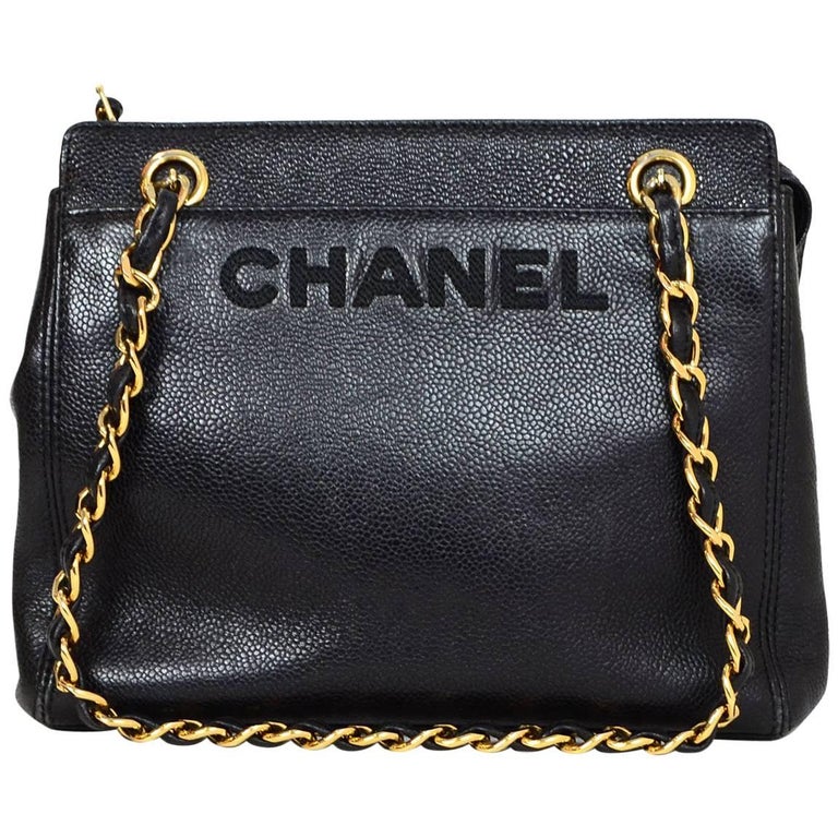 CHANEL Vintage CC Logo Caviar Leather Shopper Bag Black main image 0