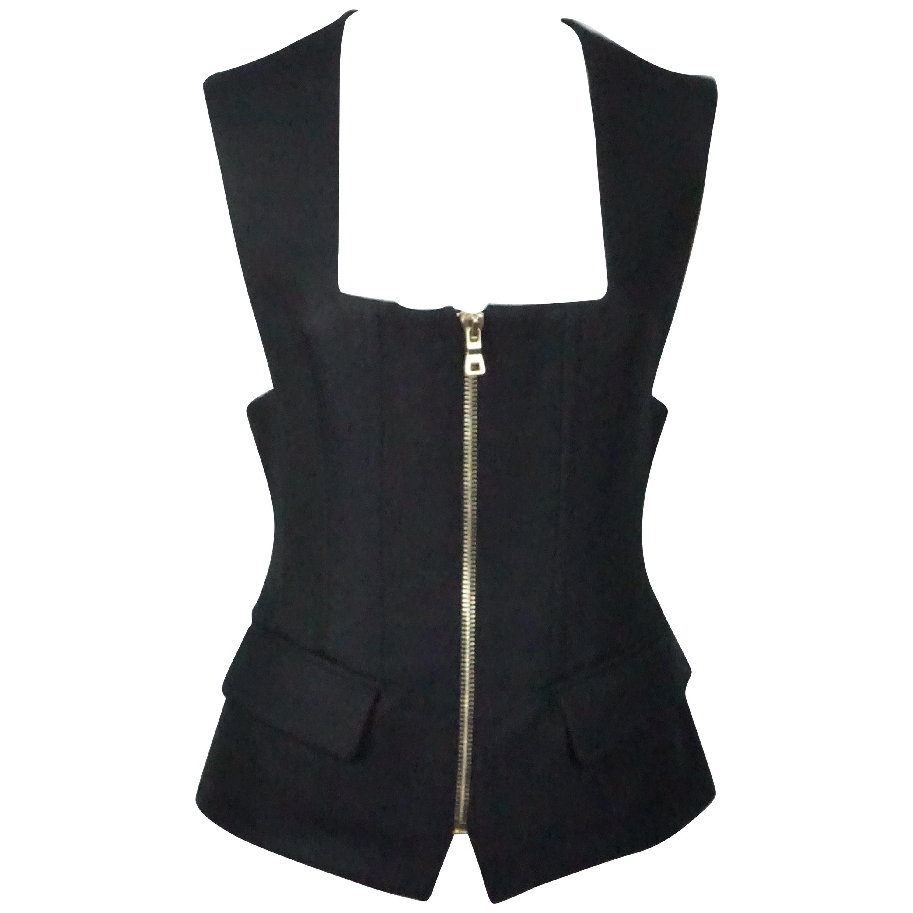 Balmain Black Sleeveless Silk Blended Vest Top - 40