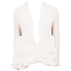 Marni White Open Front Jacket w.Layered Ruffles Shorter at Front w/ Long Sleeve