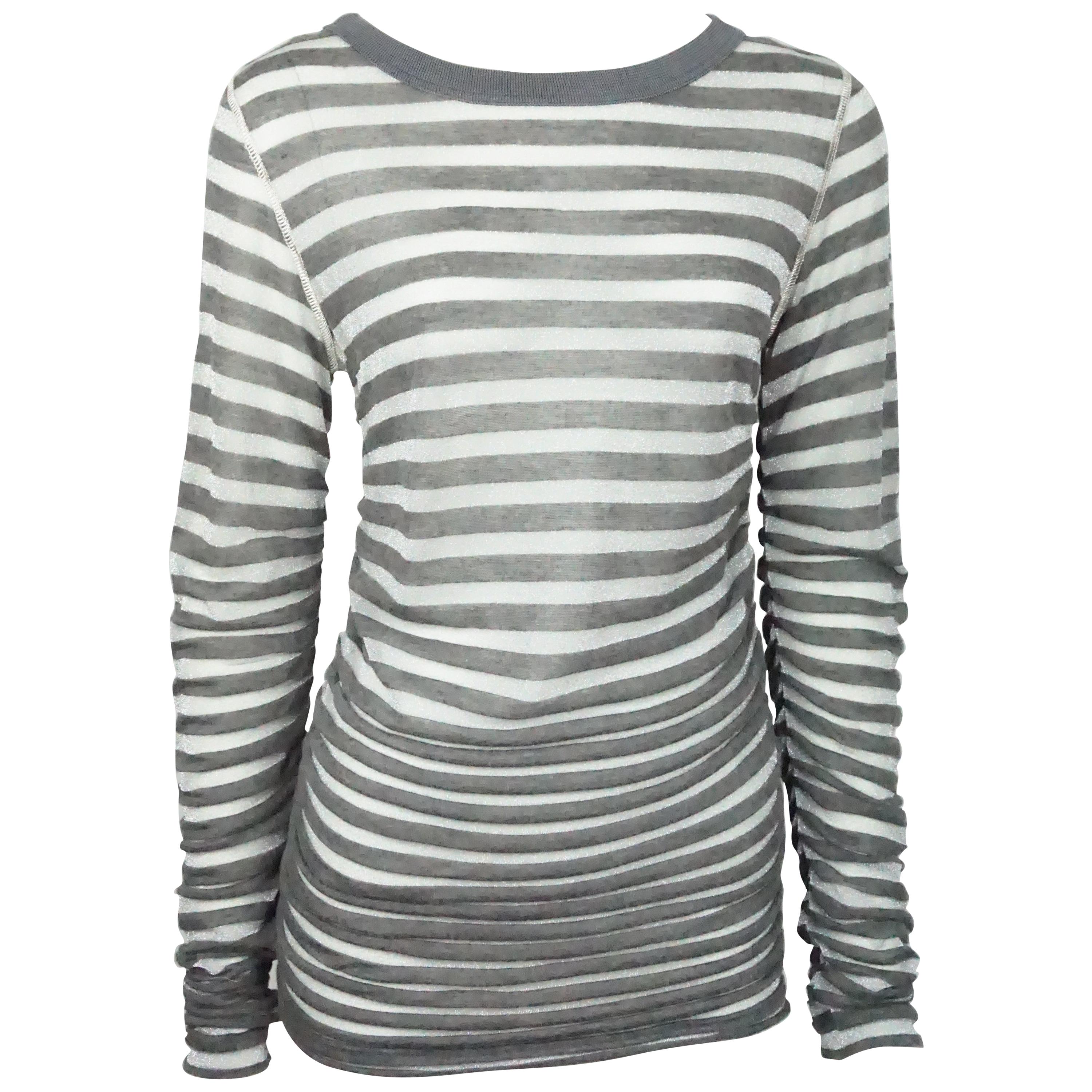 Dolce & Gabbana Charcoal and Silver Striped Long Sleeve Top 