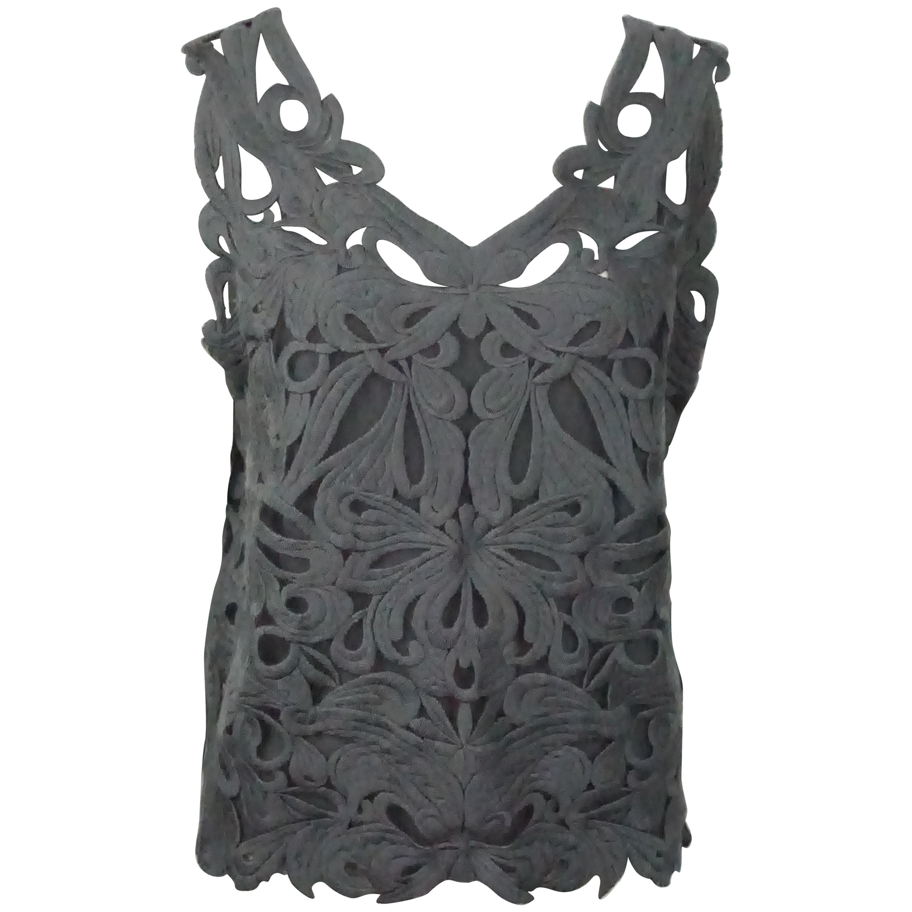 Les Copains Grey Wool Lace Sleeveless Top - 46 - NWT