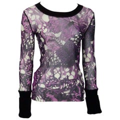 Jean Paul Gaultier Purple Print Mesh Top w/ Velvet - Large