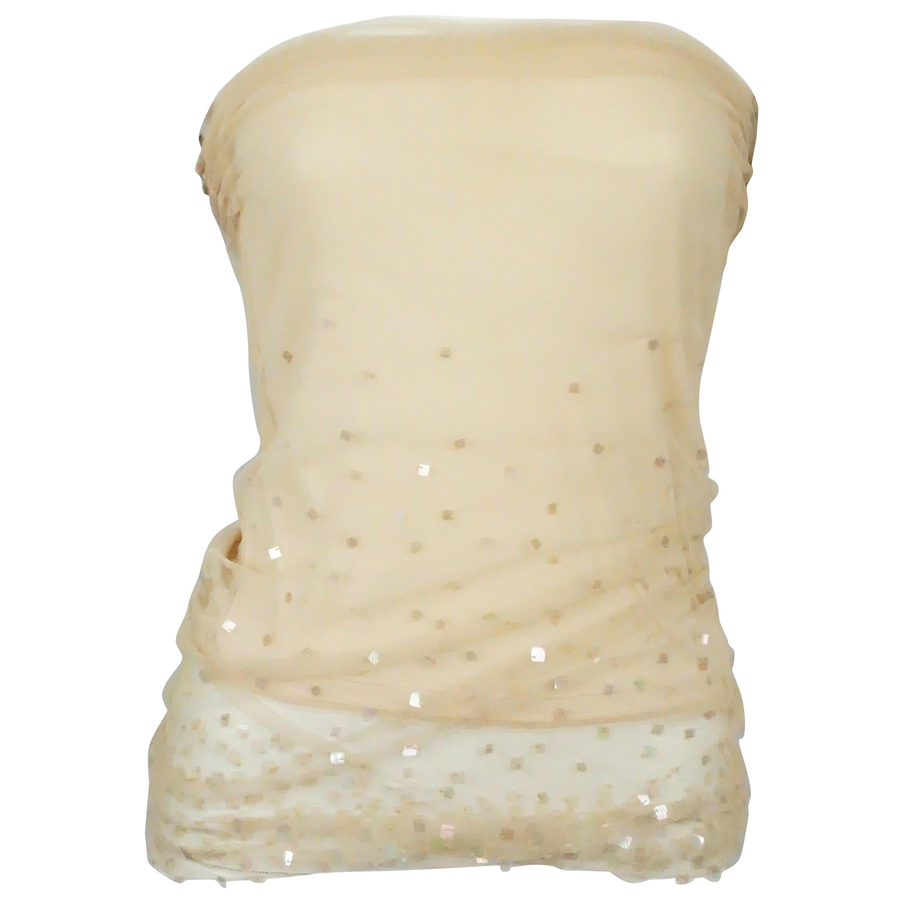 Donna Karen Nude Mesh Strapless Top w/ Sequins - Small