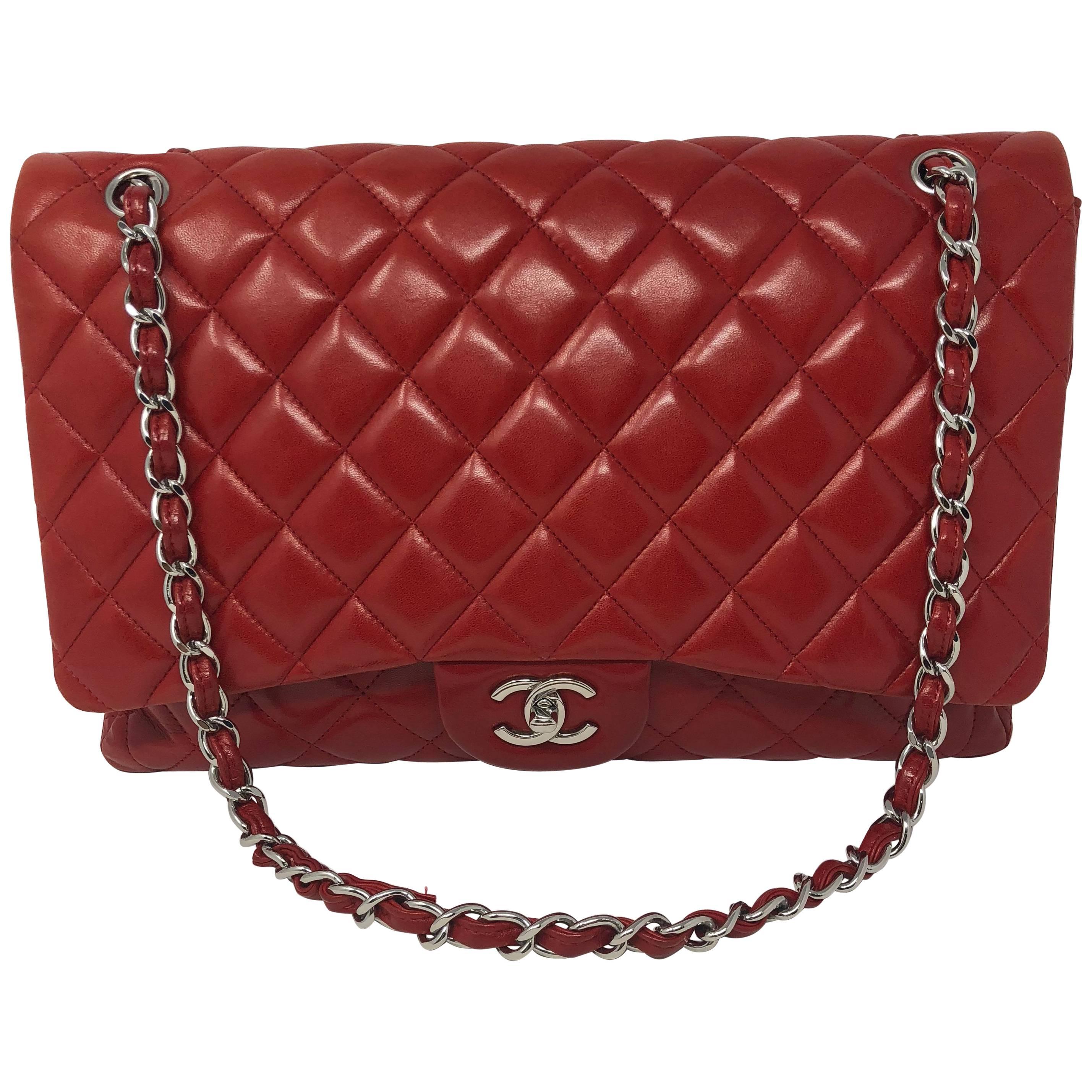 Red Chanel Maxi Lambskin Bag
