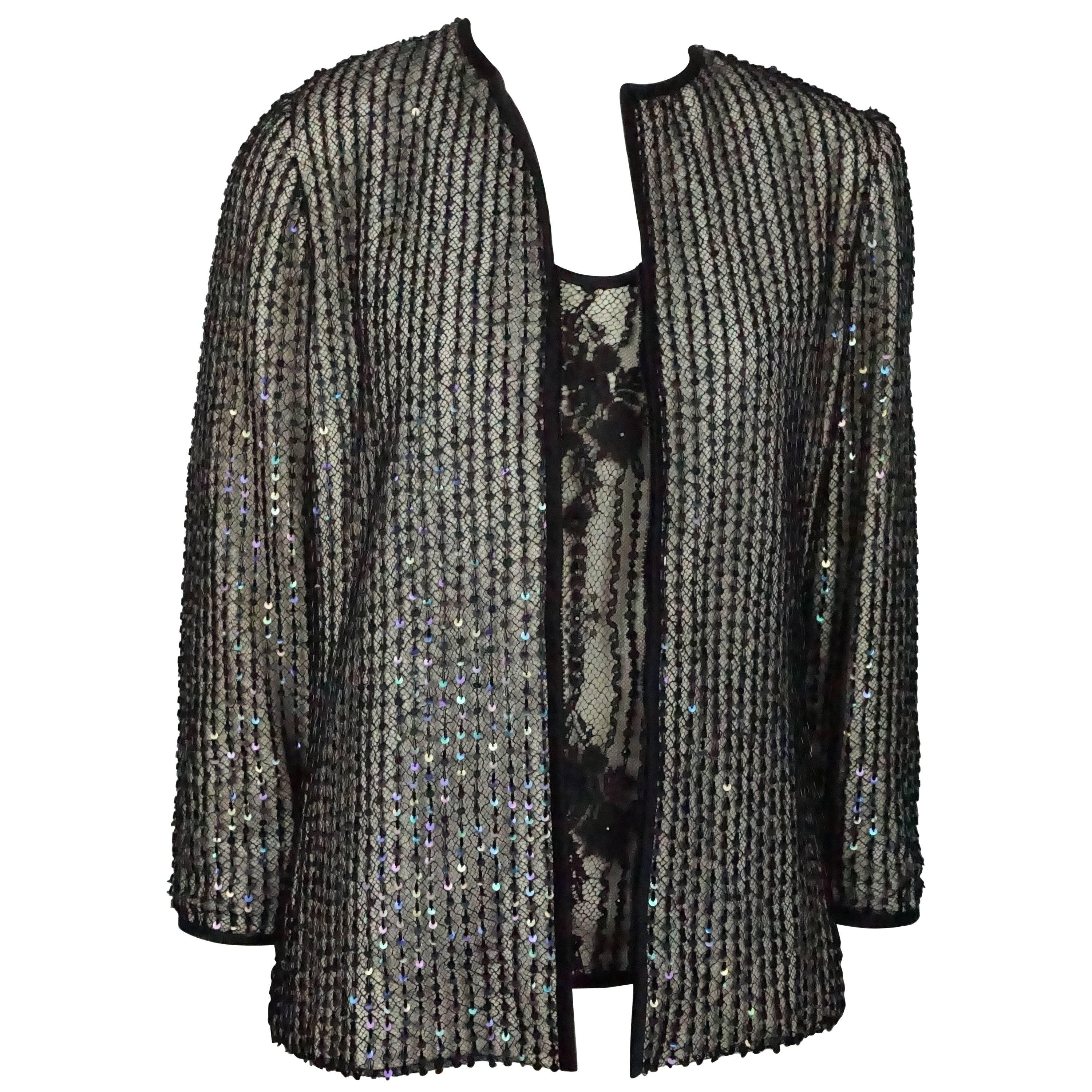 Andre Laug Black / Ivory Silk and Lace Beaded Jacket and Top For Sale