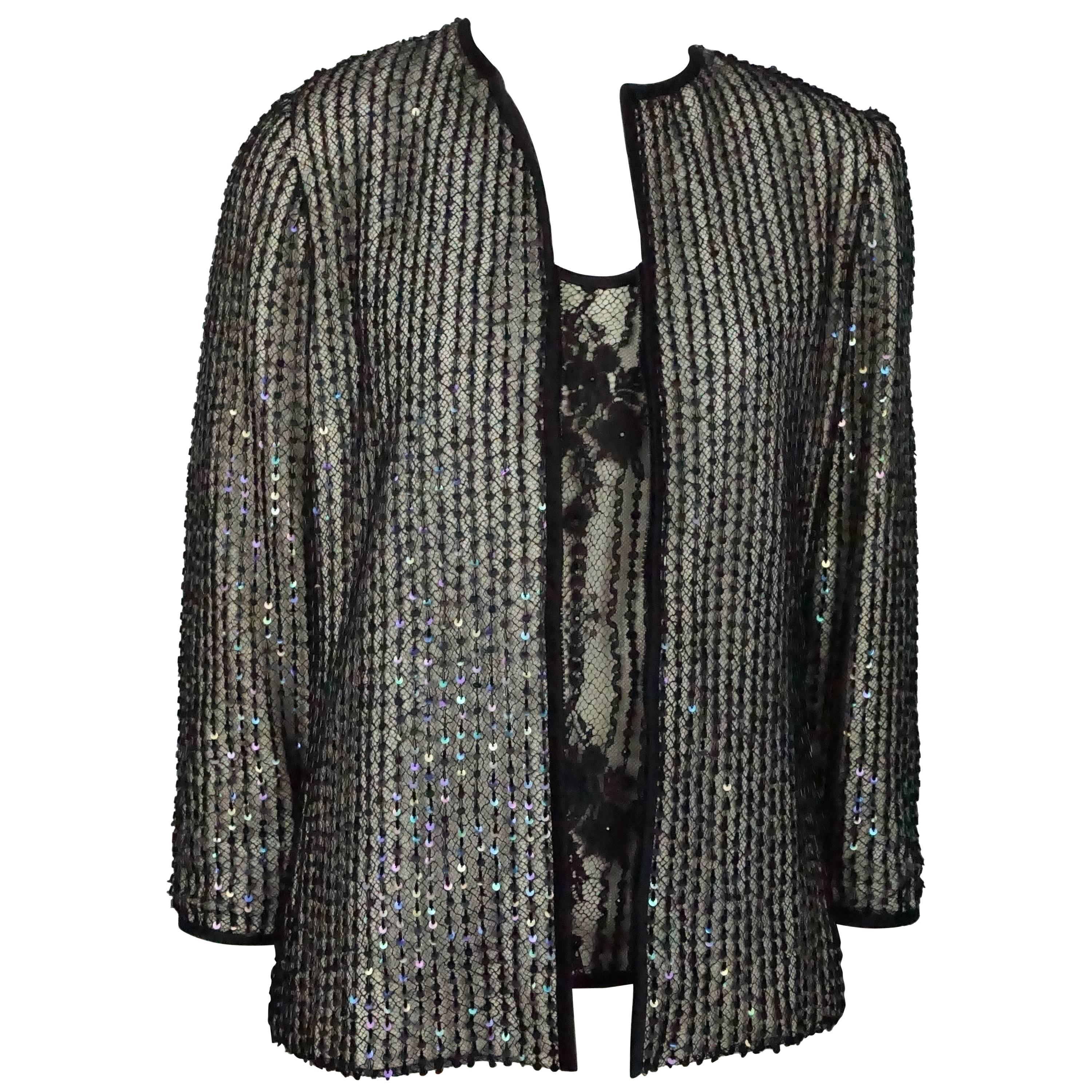 Andre Laug Black / Ivory Silk and Lace Beaded Jacket and Top  For Sale