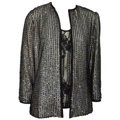 Vintage Andre Laug Black / Ivory Silk and Lace Beaded Jacket and Top 