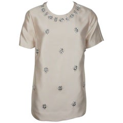 Tory Burch Champagne Silk Top w/ Rhinestone and Pearl Detail - 10 - NWT