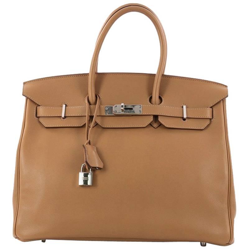 Hermes Birkin Handbag Tabac Brown Swift with Palladium Hardware 35