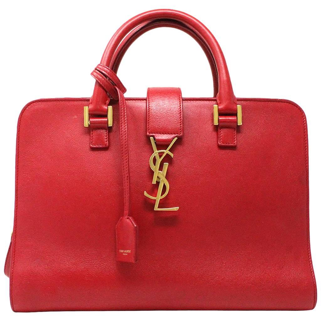 Yves Saint Laurent YSL Red Leather Gold Hardware Crossbody Handbag