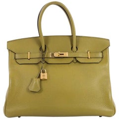 Hermes Vert Chartreuse Green Clemence with Gold Hardware 35 Birkin Handbag