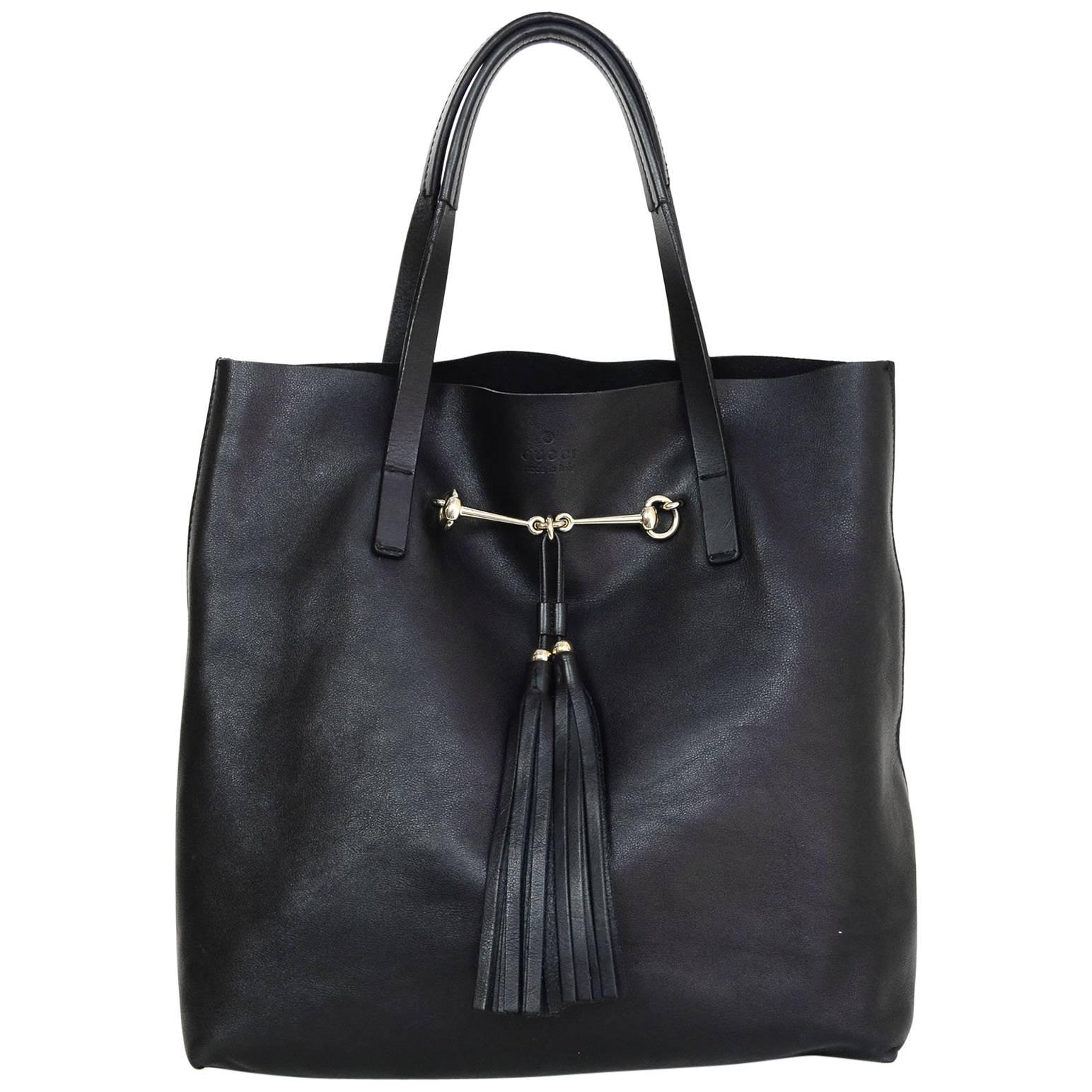 Gucci Black Leather Park Avenue Horsebit Tote Bag with DB For Sale