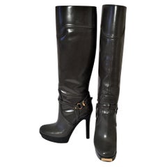 Gucci Dark Gray Leather Platform Boots Sz 6