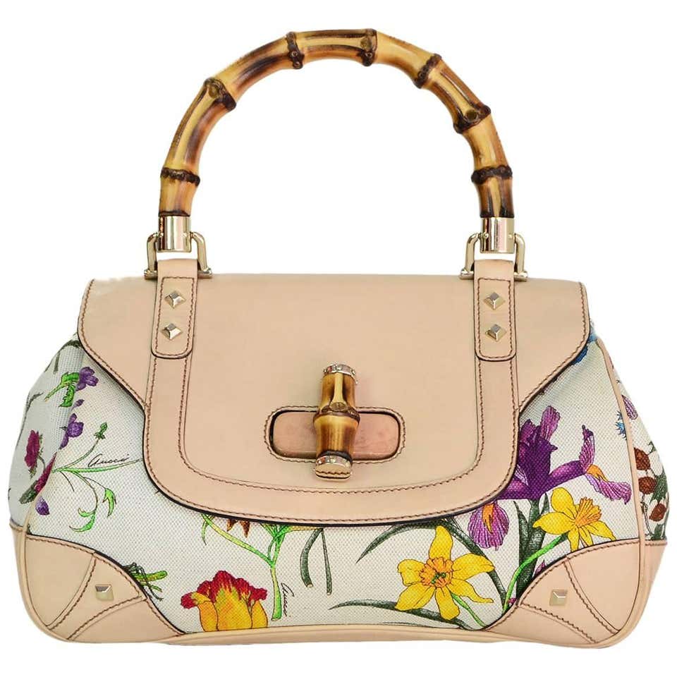 Gucci Flora Floral Canvas and Bamboo Top Handle Bag For Sale at 1stDibs ...
