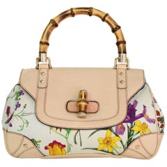 Gucci Flora Floral Canvas & Bamboo Top Handle Bag 