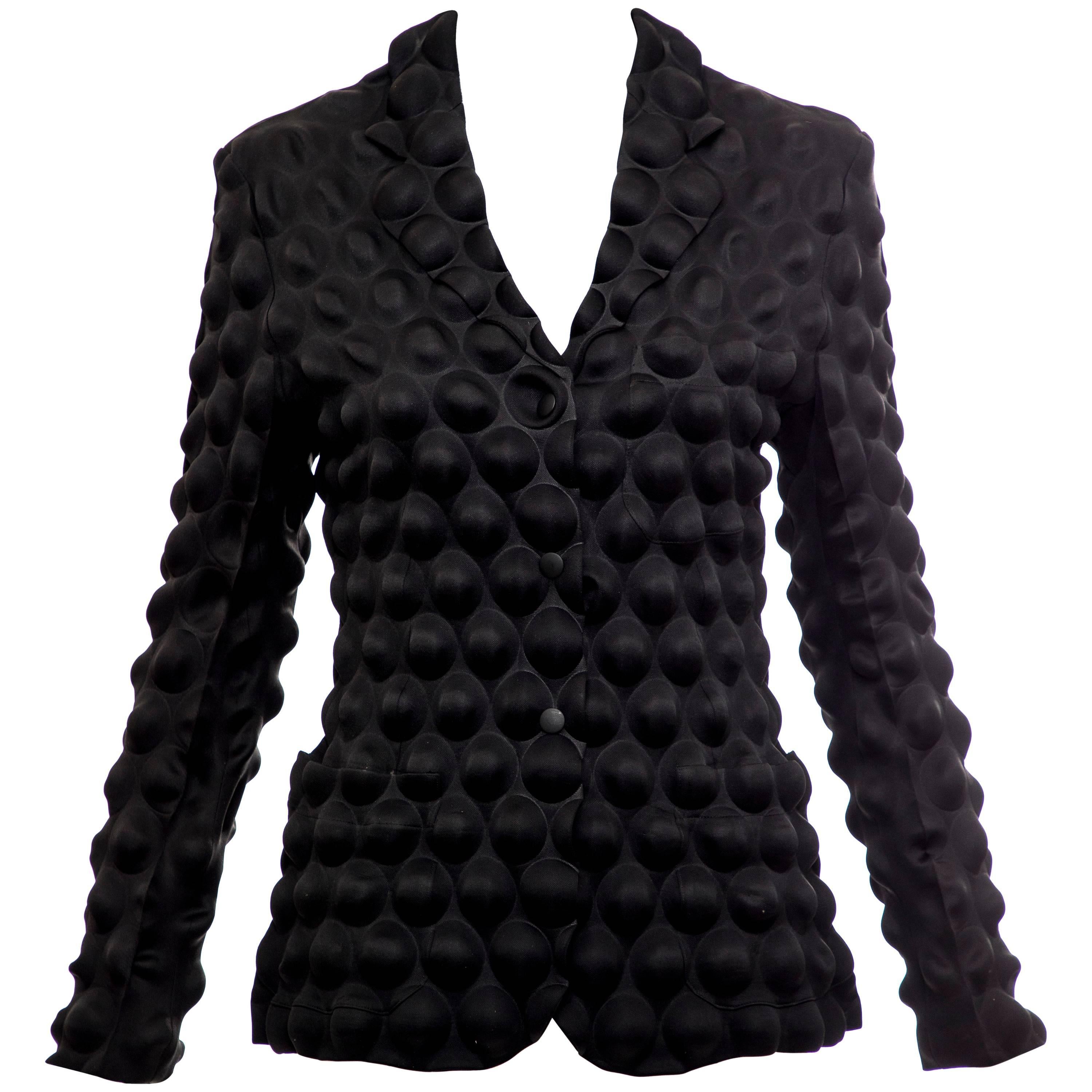 Issey Miyake Black Egg Carton Snap Front Blazer, Fall 2000 For Sale