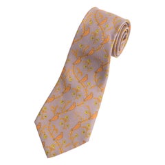 Hermes Men's Lavender Gold Green Silk Printed Bird Motif Tie