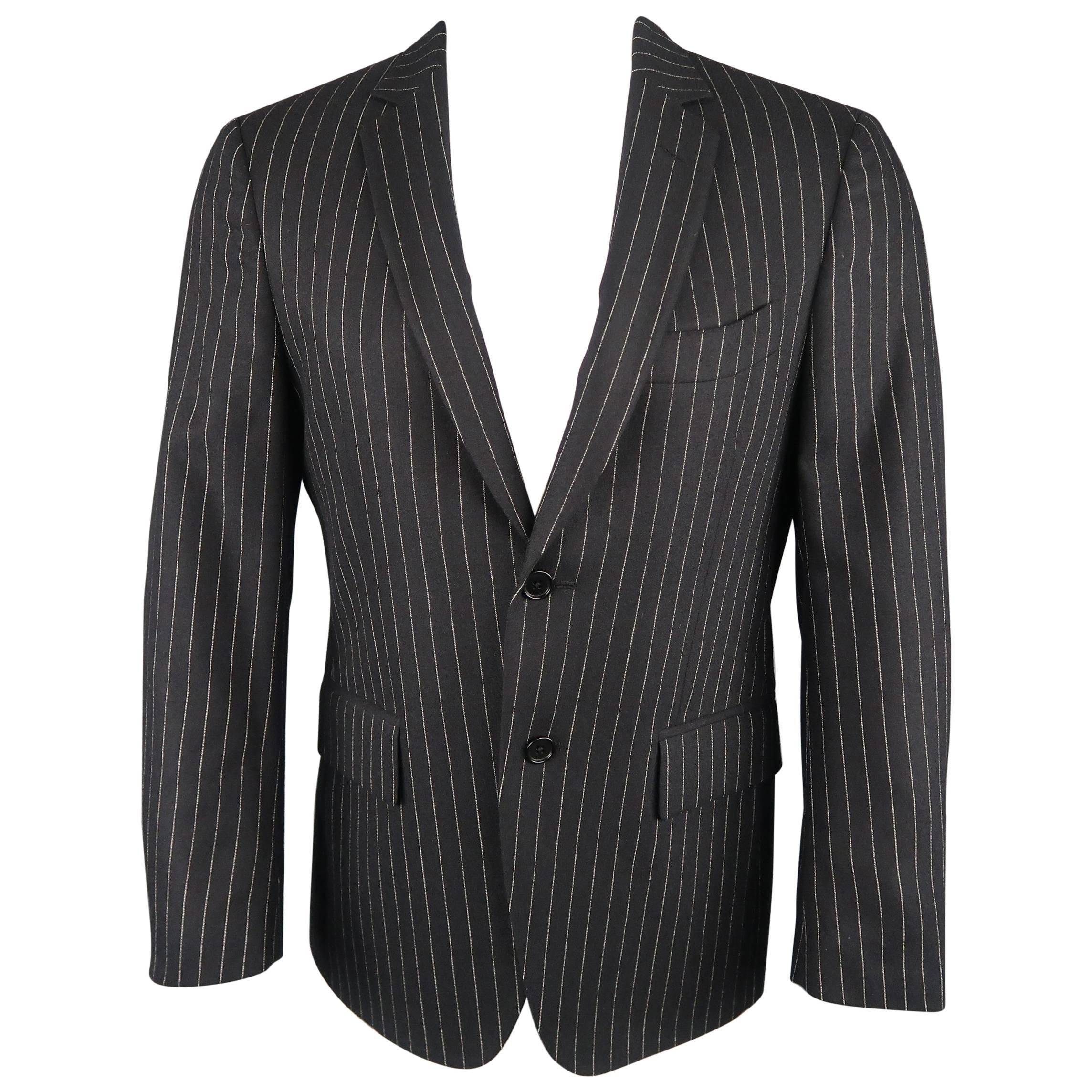 John Varvatos Men's Short Navy Wool / Cashmere Pinstriped Sport Coat