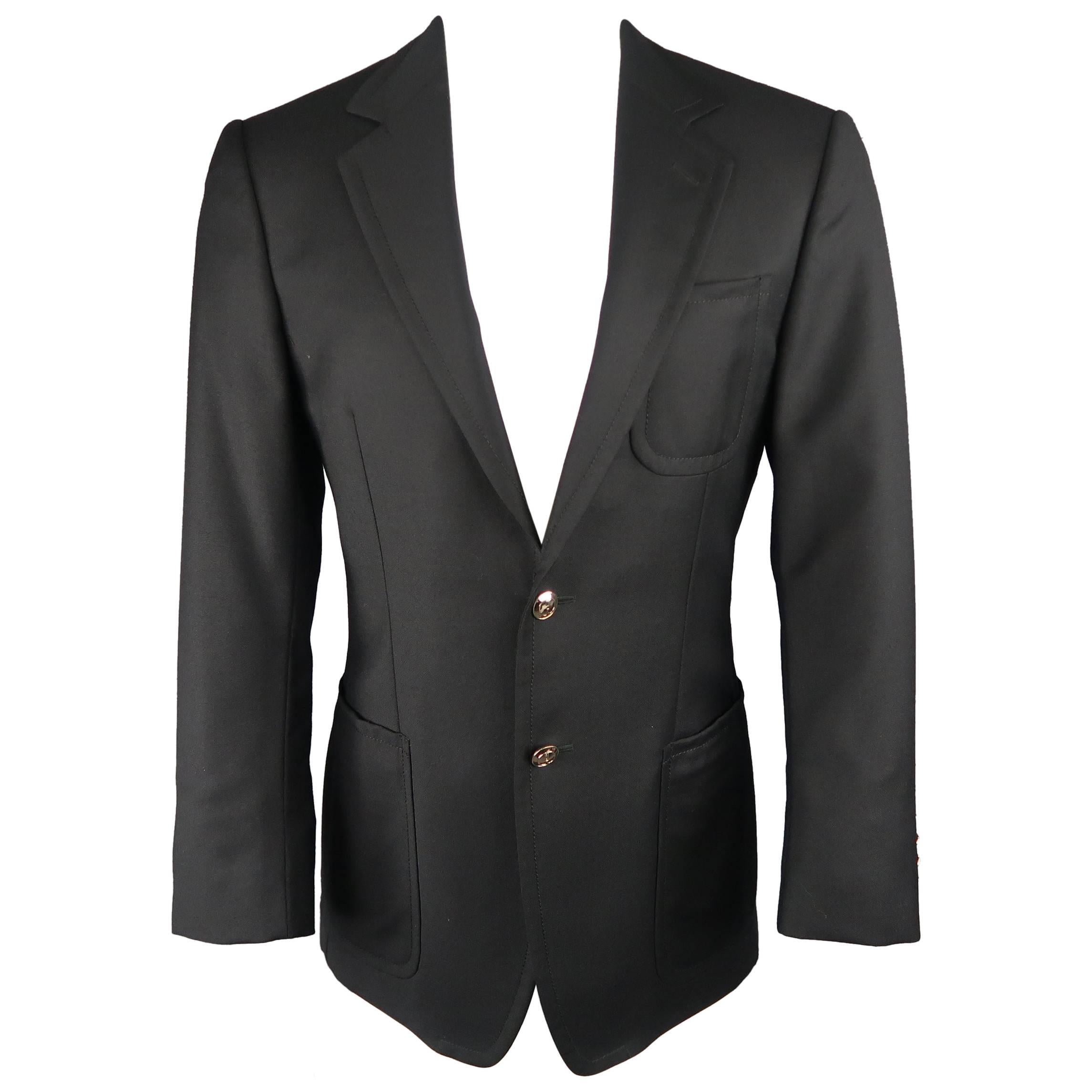 Gucci Men's Black Solid Wool Gold Button Patch Pocket Sport Coat