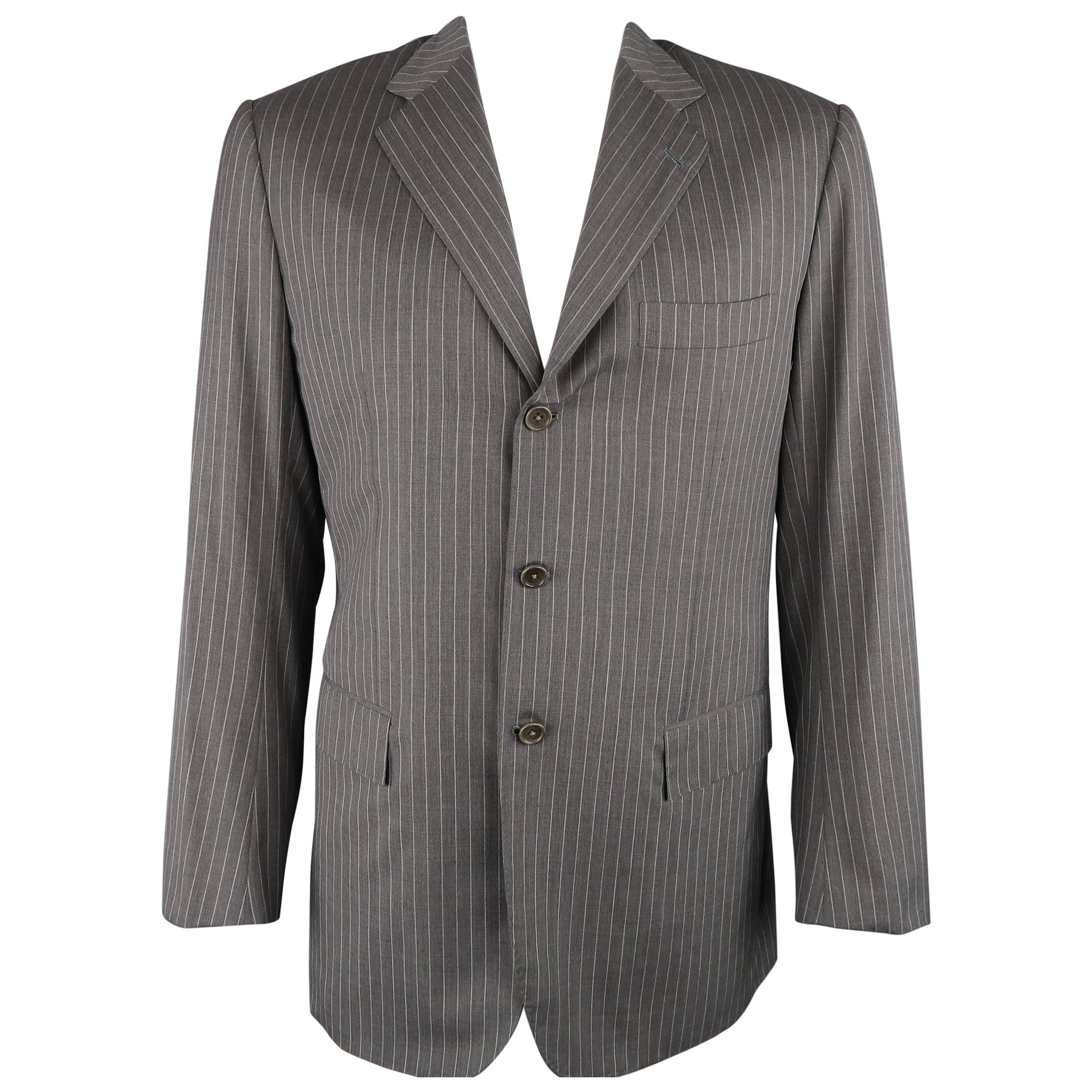Kiton Men's Gray Pinstriped Wool 3 Button Notch Lapel Sport Coat