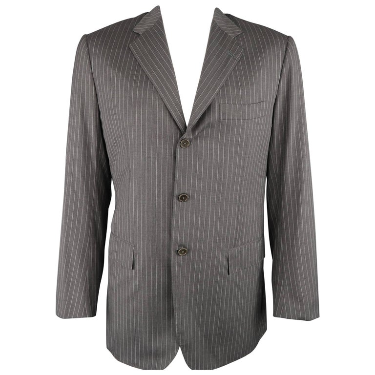 Kiton Men's Gray Pinstriped Wool 3 Button Notch Lapel Sport Coat For ...