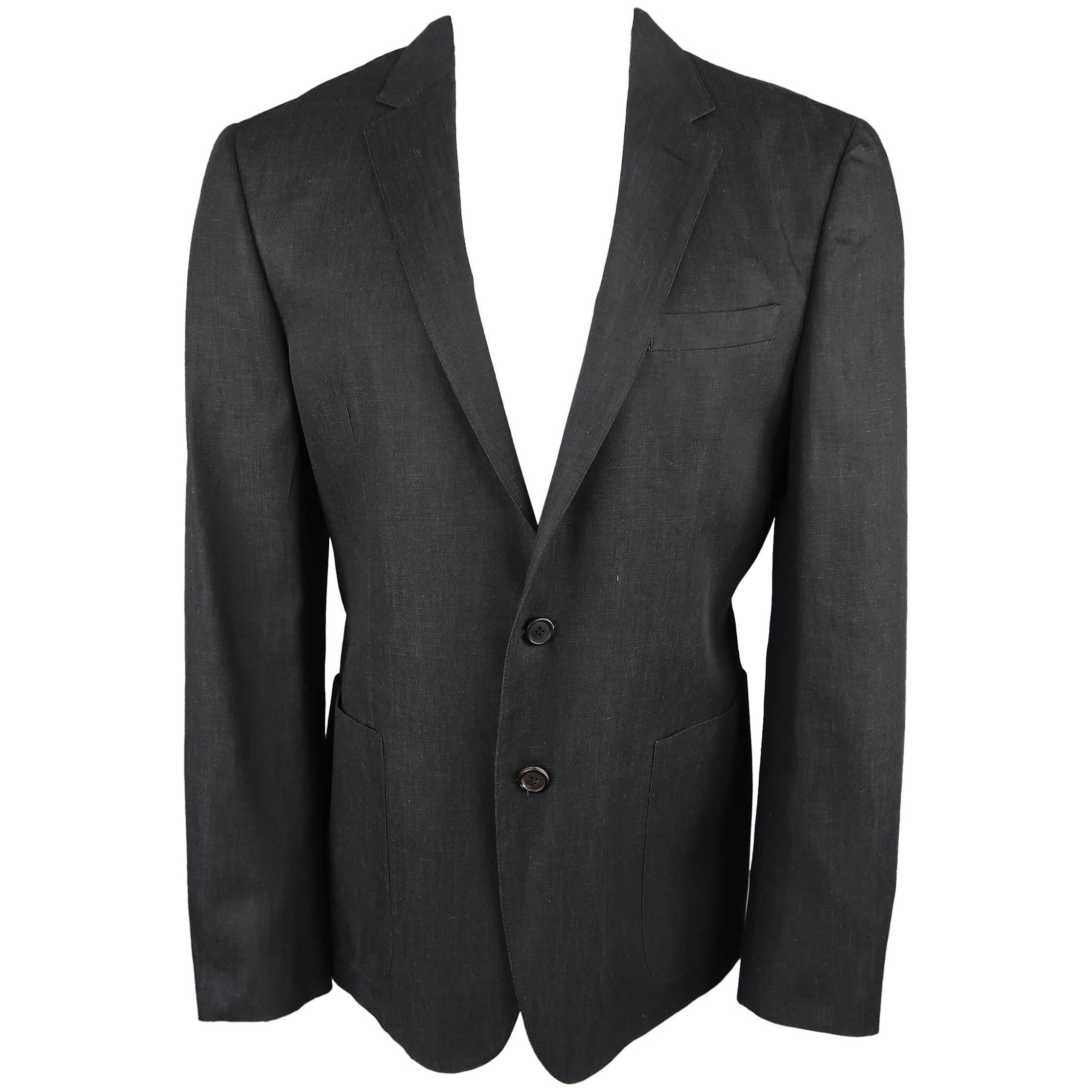 Prada Men's Black Solid Textured Cotton Patch Pocket Sport Coat