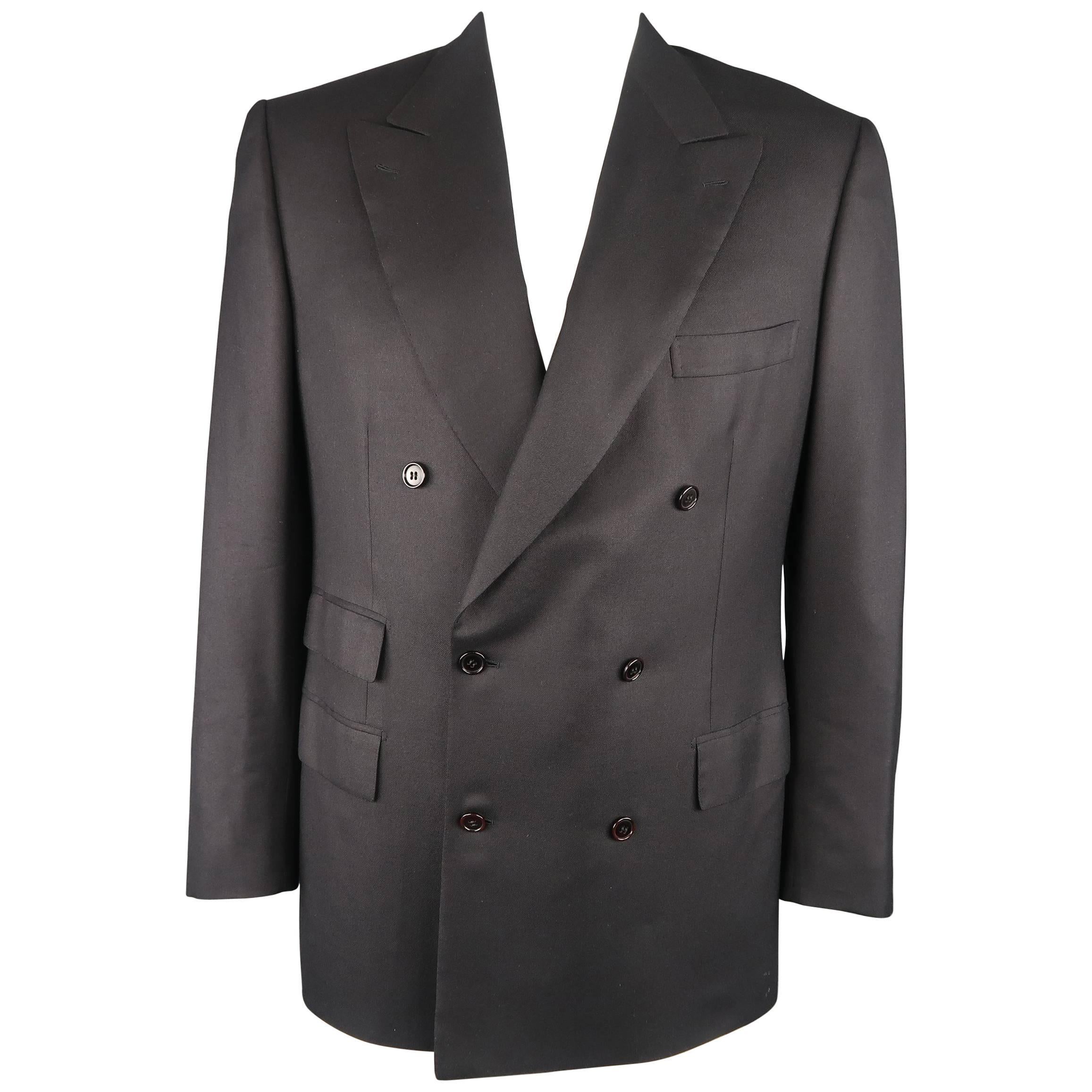 BRIONI 41 Regular Black Wool / Silk Double Breasted Peak Lapel Sport Coat 